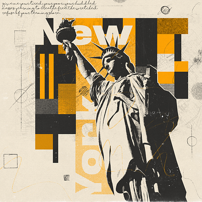 New York big apple collage design geometric graphic design immigrant new york photoshop statue of liberty