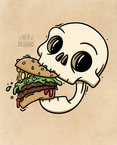 Chomp art burger character design draw eat food goo graphic halloween illustration skeleton skull slime