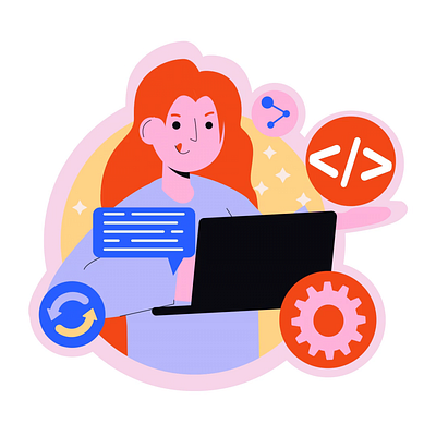 Coding 2d animation byte code coding design dev developer digital flat illustration man motion programmer script tech web woman