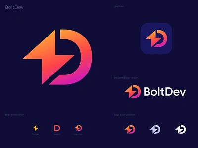 BoltDev logo and brand identity | D logo design 3d b logo branding code logo d letter d letter mark d logo d logo design gradient graphic design letter mark logo logo creation logofolio minimal minimalist logo modern simple logo thunder logo website