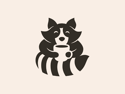 Raccoon Coffee Concept Logo animal branding cafe cocoa coffee cozy creative cute design graphic design illustration logo lovely minimalistic modern monochrome raccoon shop tea vector