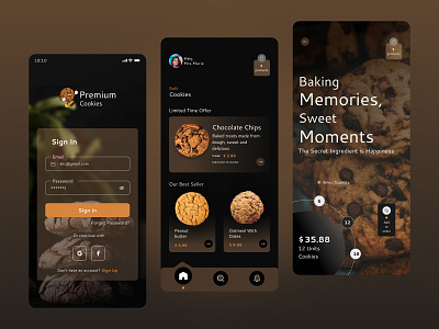 Mobile app design for cookies app design graphic design logo ui ux