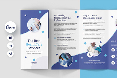 Doctor Care Brochure Tri-Fold Canva InDesign Photoshop Template brochure brochure download brochure template canva design canva template corporate brochure doctor graphic design health indesign template laboratory medical medicine photoshop template senior care template treatments trifold brochure trifold template virus