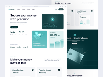Synflow - Banking Landing Page banking clean currency design dipa inhouse e wallet finance landing page minimal money report revenue safety security transfer money ui ui design user interface web design web site