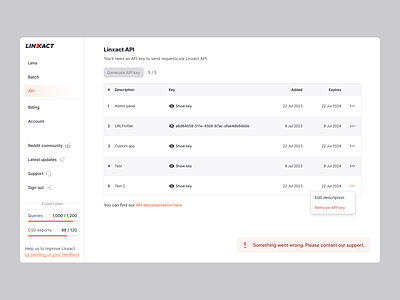 Generate API key api application branding dashboard edit free generate key links product design saas saas app seo sidebar user side web app