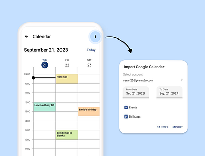 Planndu's Import Google Calendar app calendar calendar design design planner productivity task management ui design ux design