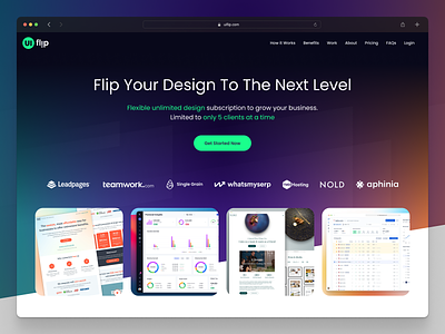 UI Flip - Unlimited Design Subscription Service dashboard design design agency design as a service design subscription desktop app home page landing page mobile app one page website portfolio product design productised design saas design startup design ui ui design web app web design