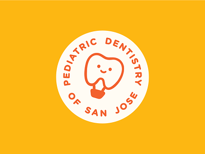 Pediatric Dentistry of San Jose badge branding character cute dental dentist dentistry flat hand drawn illustration logo mascot minimal tooth