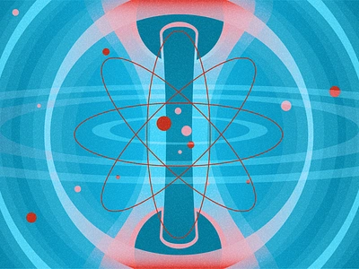 SYNCHROTRON animation atom atomic cover fields flat illustration magnetic nuclear physics radioactive science synchrotron vector