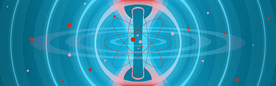 SYNCHROTRON animation atom atomic cover fields flat illustration magnetic nuclear physics radioactive science synchrotron vector