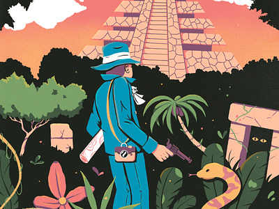 Personal Illustration - The Explorer adventure children illustration design explorer graphic design illustration illustrative jungle kids illustration maya poster procreate snake temple