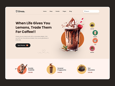 Coffee Shop || Hero Exploration cafe coffee cup coffee shop cup design drink freelance ice landing page project remote task ui web design website