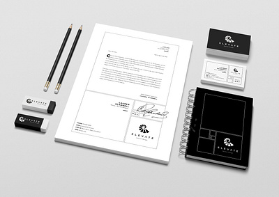 Elevate [Logo_Design + Branding] architect logo art direction black and white branding charte graphique corporate identity design elevate golden ratio graphic design graphiste freelance identité visuelle interior design logo logo minimalist mockup staircase staircase logo stationaries