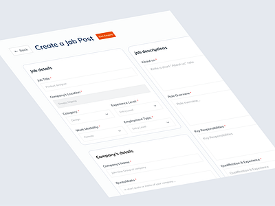 Create a job post page app create a job design product design ui ux webapp