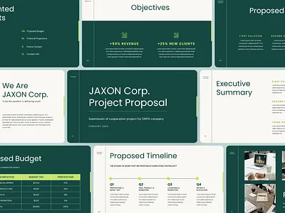 Jaxon – Forest Green Modern Minimalist Project Proposal Business business business presentation minimalist modern presentation presentation template project presentation project proposal proposal template