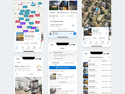 Real Estate Search & Comparison clean compare enterprise filter flat grid ios list map map pin map search minimal mobile app property real estate search
