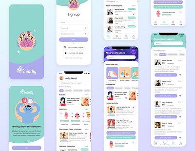 Mindly - Mental health coaching app app branding calming dailyui design graphic design mentalhealth mobile ui uxui