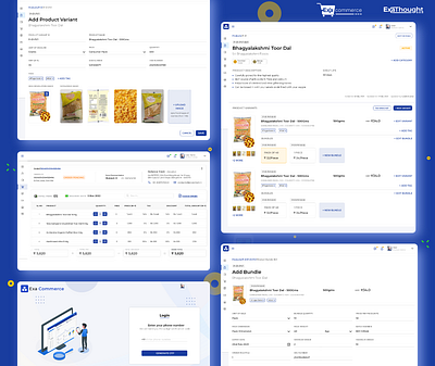 ExaCommerce | Digital e-commerce platform. bakers bundle e commerce efficiency empty state home screen invoice login minimal modern product tables
