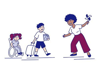 Childcare illustration for the nanny agency website and app character childcare children disability diverse drawing hospital illustration inclusion inclusive kid kids learning lineart minimal nanny parents special needs vector wheelchair