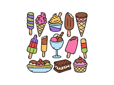 Ice Cream Doodle Set cute doodle icecream icon illustration vector