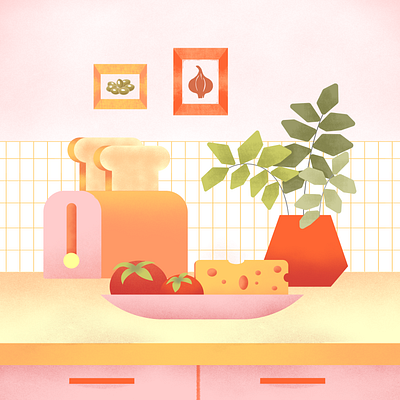 Summer morning in the kitchen. graphic design illustration instagram post vector