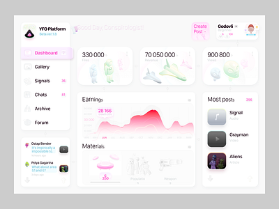 yfo platform admin panel comics dashboard design earnings flat forum graphic design illustrations platform posts ufo ux