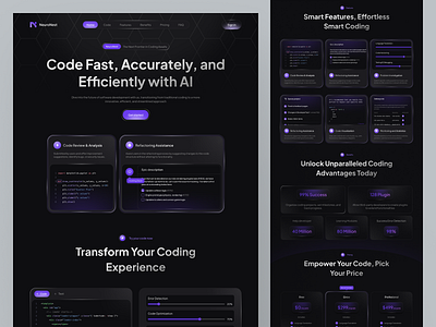 NeuroNest - AI Assisted Coding Landing Page ai code coding dark mode design features footer header landing page mobile pricing product design typography ui ui design uiux ux ux design web design website