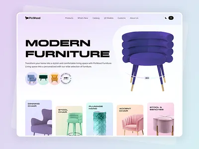 PixWood - Furniture Shop Landing page chair decor design dribbble e commerce furnish gradient homedecore interior pixelfit sofa ui website website design wood