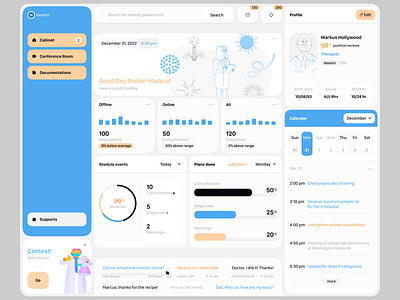 healtho 3d analytics calendar crm doctor flat health illustration medical menu pie stats widgets