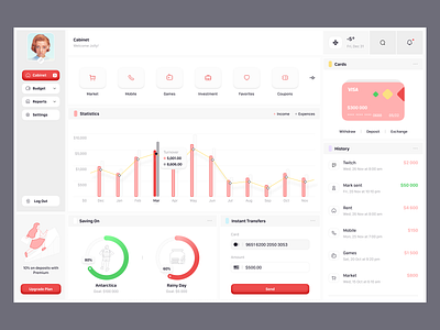 fin cabinet analytics app budget cards dashboard deposit finance fintech flat history widget icons income investment notes page send stats transfer web withdraw
