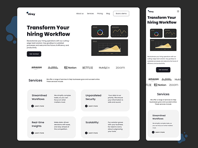 Hirey Landing Page dailyui desktop hiring landing mobile saas ui webdesign