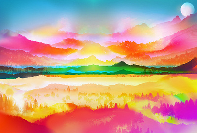 Colourful Landscape cliff forest illustration mountains rocky valley
