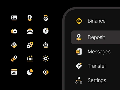 Binance Icons ai app binance branding card chart crypto deposit design icon designer icon set iconography icons illustration ios messages simple transfer ui ux