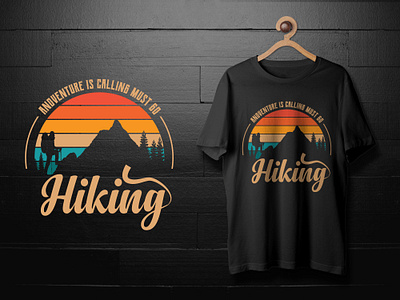 Hiking T shirt Design 3d design adventure t shirt black design clothing eps graphic design hiking hiking man vector hiking shirt hiking t shirt poll t shirt polo t shirt print design professional design red t shirt clothing t shirt print template design tupography design yello