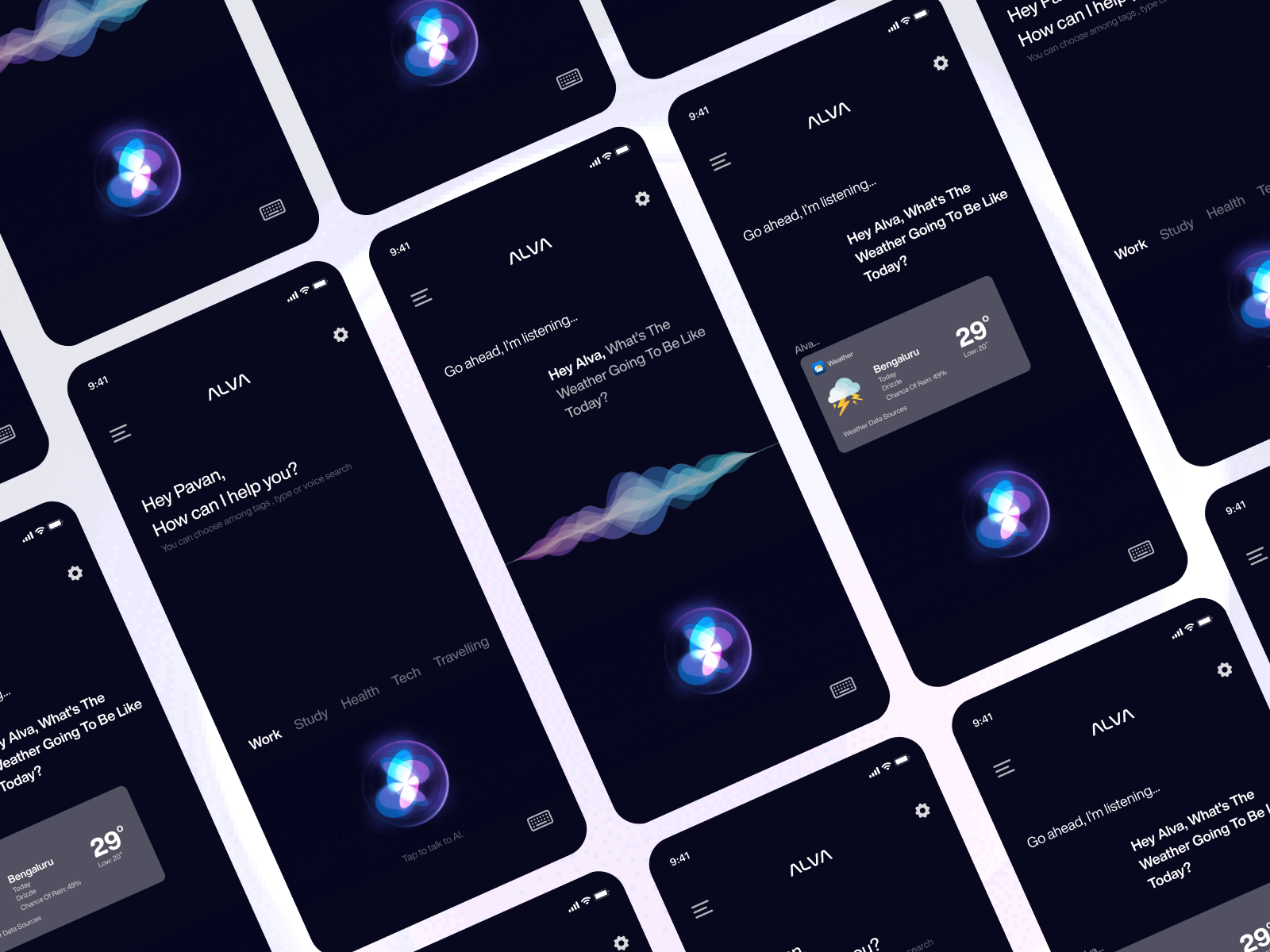 alva virtual assistance app concept design graphic design