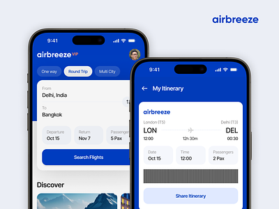 Airbreeze - Airline App airline app animation app app design branding design dribbble illustration logo ui uiux ux