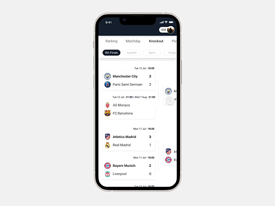 Tournament Brackets Animations animation brackets champions league finals mobile app navigation protopie soccer sport swipe tournament ui user experience ux white theme
