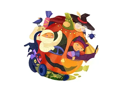 Happy Halloween time branding cat crown graphic design harry poter helloween illustration party postcerd pumking spider