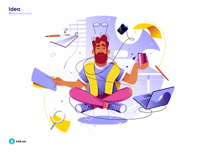 Man meditation at work - vector illustration calm character dzen fly illustration man meditate office peac vector work