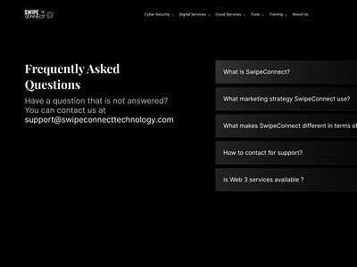 Swipe Connect Tech. FAQ UI Design dark theme designcommunity designinspo faq innovativedesign ui uiux uxui web 3