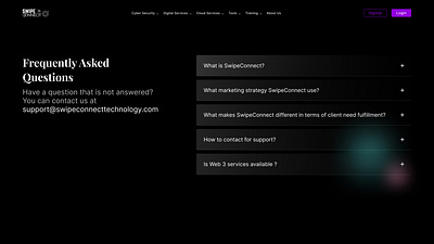 Swipe Connect Tech. FAQ UI Design dark theme designcommunity designinspo faq innovativedesign ui uiux uxui web 3