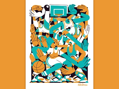 Pickup in the Park 90s abstract backboard basketball basketball art basketball game character design character illustration illustration nba poster screen print sports streetball three color