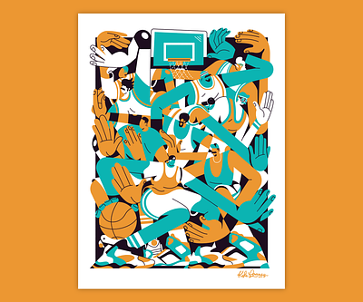 Pickup in the Park 90s abstract backboard basketball basketball art basketball game character design character illustration illustration nba poster screen print sports streetball three color