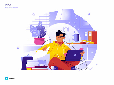 Man working on laptop in office - vector illustration character flat graphics guy illustration kit8 laptop man office sitting vector work
