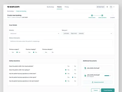 Scan.com - Booking Creation Process app dashboard form healthcare ui ui design uiux user experience user interface ux ux design web app web design