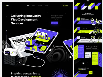 Digital Agency Website - Pelly agency company creative agency dark mode agency development agency digital agency futuristic illustration web interface landing page layout neon partnership services studio ui uiux uiux design web website design
