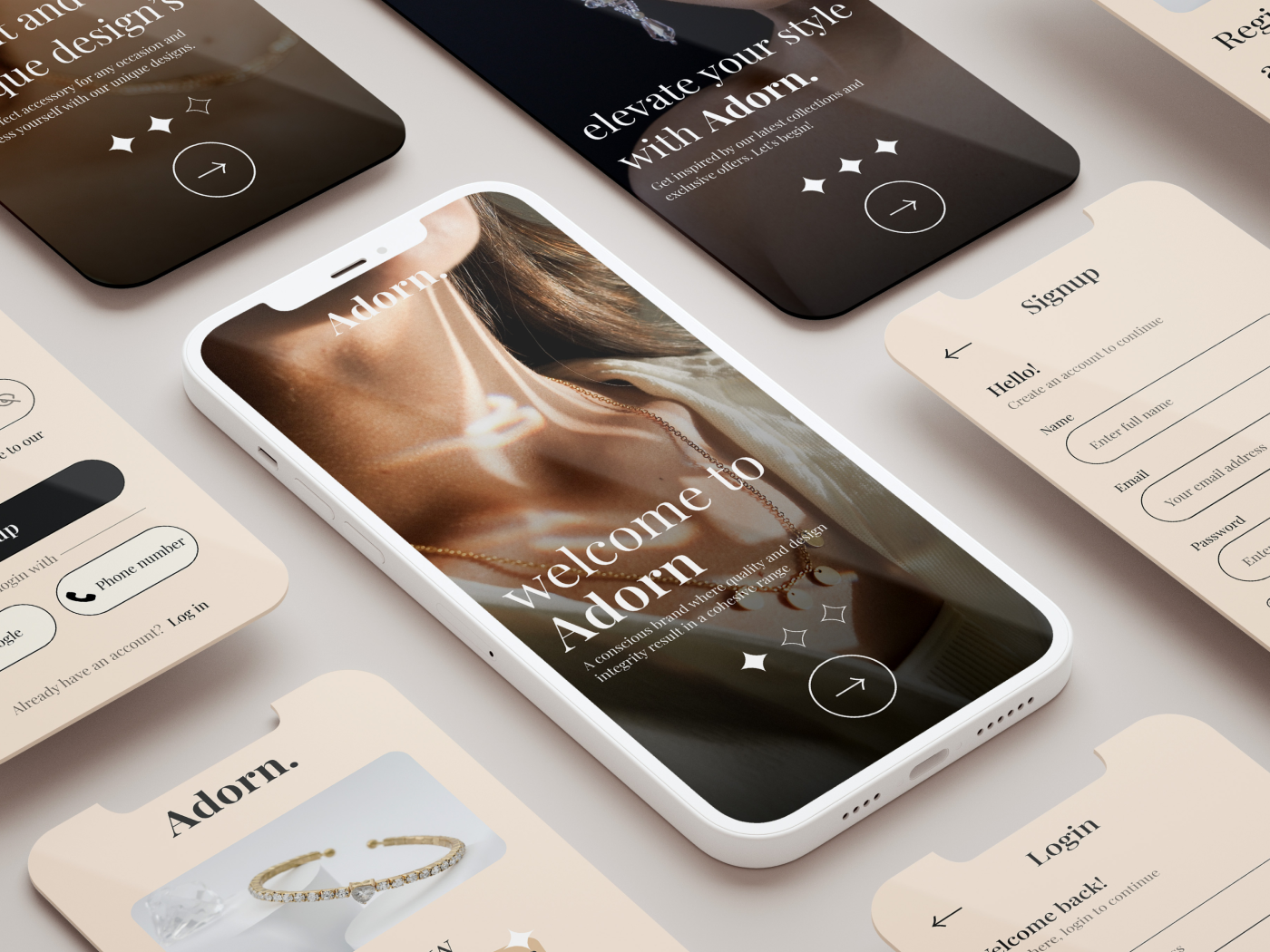 Adorn-Jewellery App UI 3d animation art branding design graphic design illustration logo typography ui
