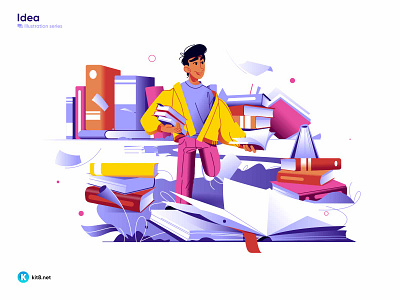 Man standing in pile of books - vector illustration book character flat illustration kit8 knowledge man read stay vector