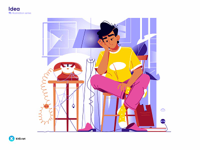 Guy waiting for phone call - vector illustration call character flat home illustration kit8 man phone sitting vector wait