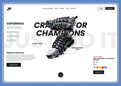 Shoe Store E-commerce landing Page design e commerce landing page shoes sneakers ui